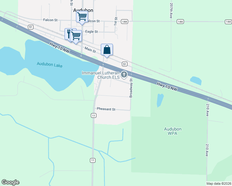 map of restaurants, bars, coffee shops, grocery stores, and more near 123 Swann Street in Audubon