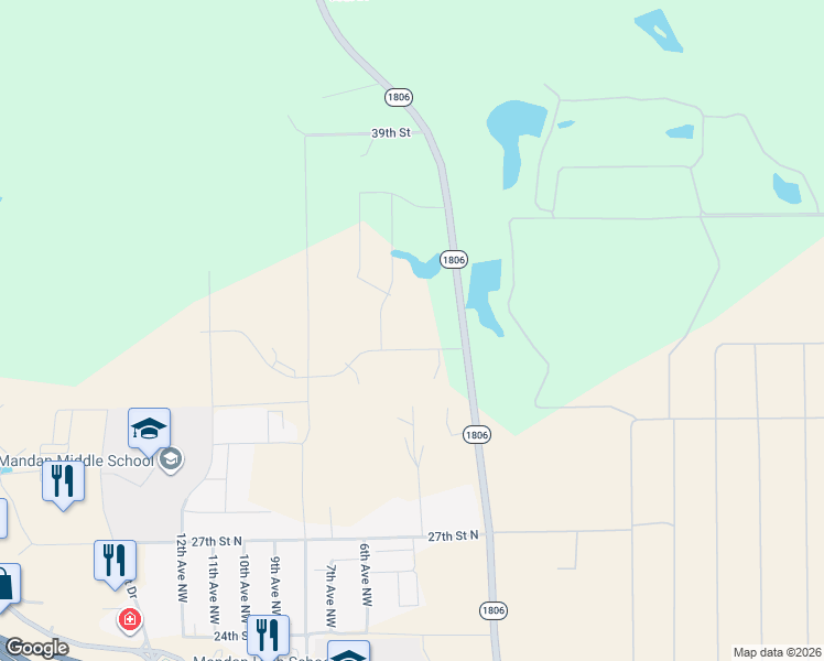 map of restaurants, bars, coffee shops, grocery stores, and more near 206-498 Beretta Street North in Mandan