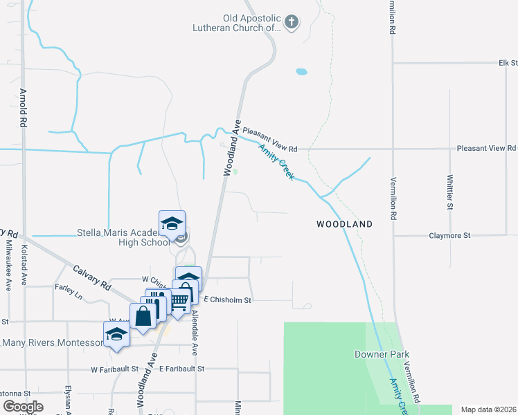 map of restaurants, bars, coffee shops, grocery stores, and more near 4504 Woodland Avenue in Duluth
