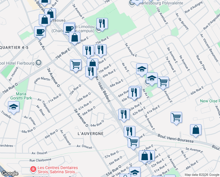 map of restaurants, bars, coffee shops, grocery stores, and more near 6760 Boulevard Henri-Bourassa in Québec