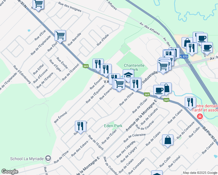 map of restaurants, bars, coffee shops, grocery stores, and more near 1566 Rue Emerson in Québec