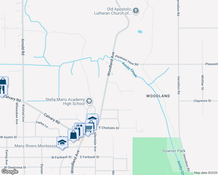 map of restaurants, bars, coffee shops, grocery stores, and more near 4504 Woodland Avenue in Duluth
