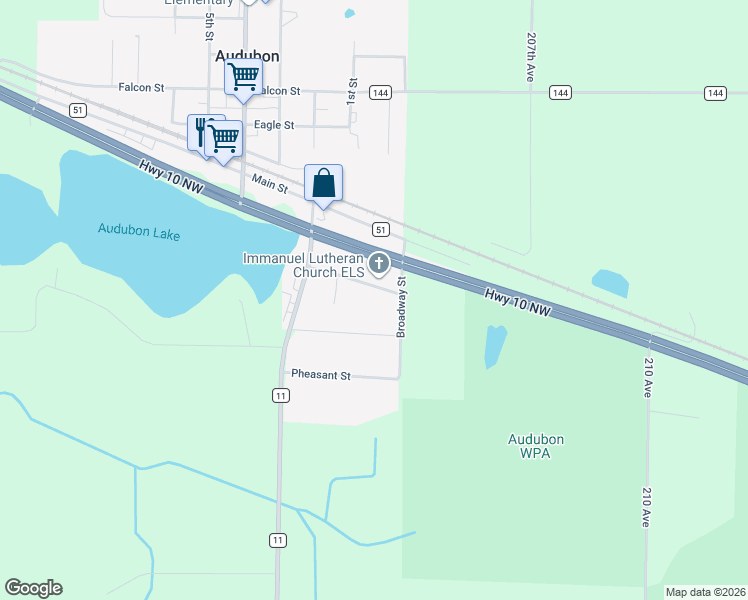 map of restaurants, bars, coffee shops, grocery stores, and more near 221 Swann Street in Audubon