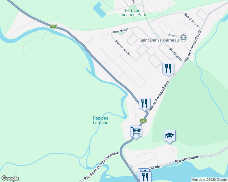 map of restaurants, bars, coffee shops, grocery stores, and more near Route Saint-Denys Garneau in Sainte-Catherine-de-la-Jacques-Cartier