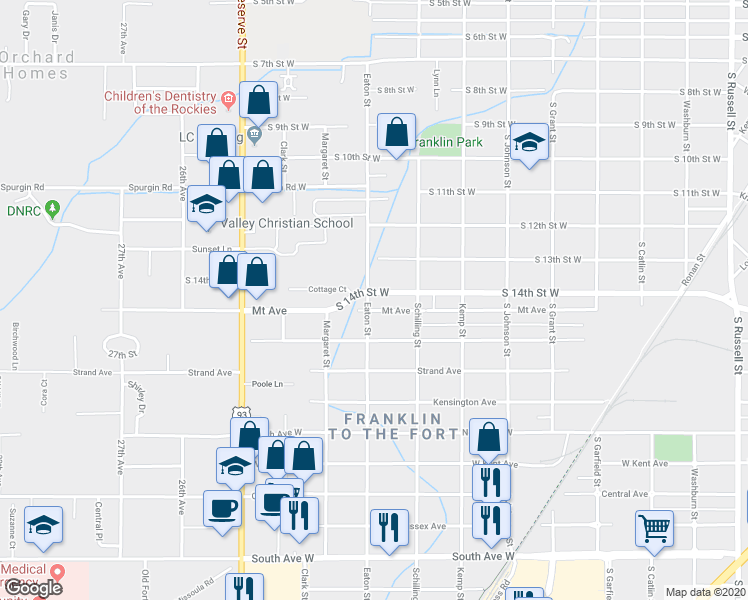 map of restaurants, bars, coffee shops, grocery stores, and more near 2265 South 14th Street West in Missoula