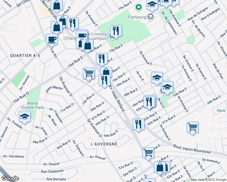 map of restaurants, bars, coffee shops, grocery stores, and more near 825 Rue Kirouac in Québec