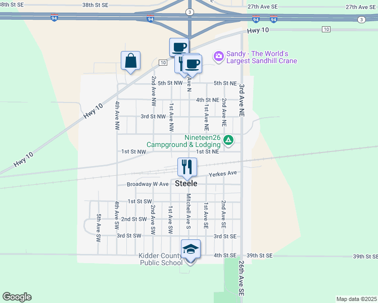 map of restaurants, bars, coffee shops, grocery stores, and more near in Steele