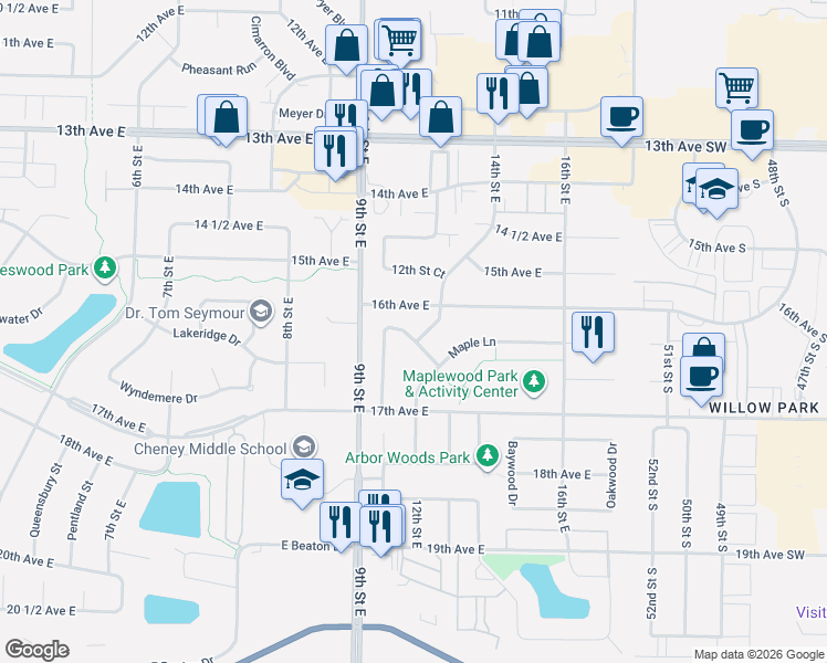map of restaurants, bars, coffee shops, grocery stores, and more near 1618 14th Street East in West Fargo