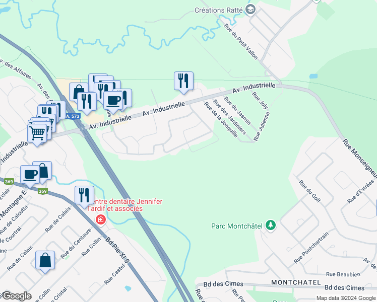 map of restaurants, bars, coffee shops, grocery stores, and more near 1217 Rue de la Java in Québec