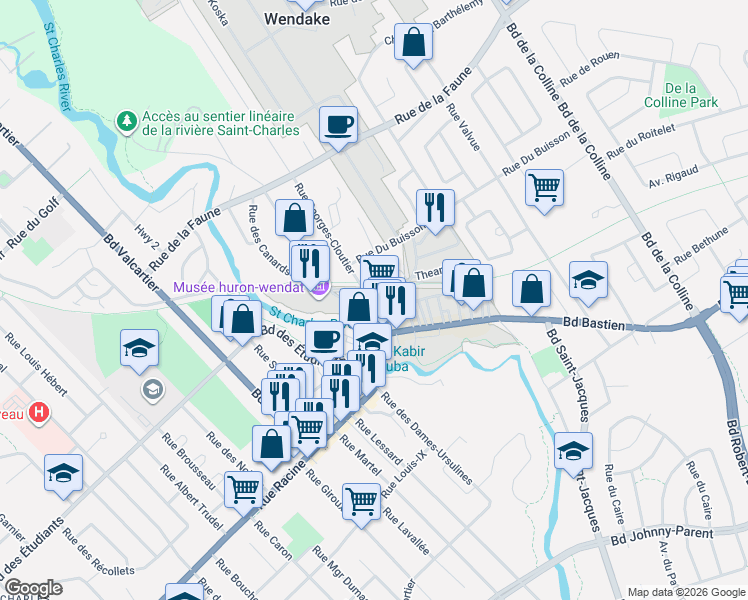 map of restaurants, bars, coffee shops, grocery stores, and more near 68 Chef Nicolas Vincent in Québec