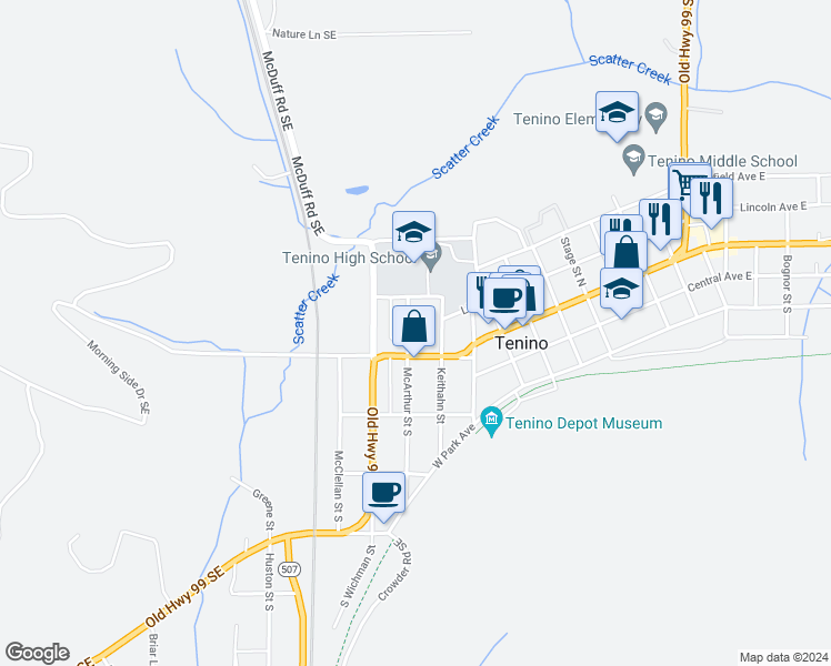 map of restaurants, bars, coffee shops, grocery stores, and more near 138 North McArthur Street in Tenino