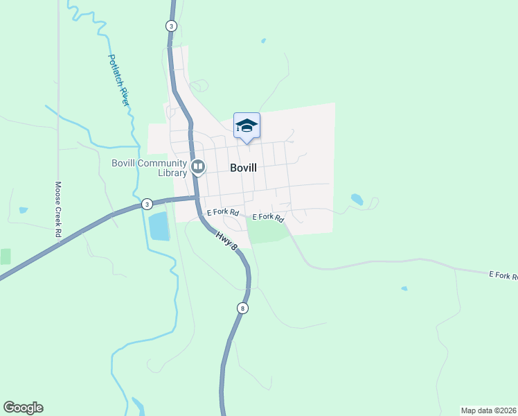 map of restaurants, bars, coffee shops, grocery stores, and more near 403 Alder Street in Bovill