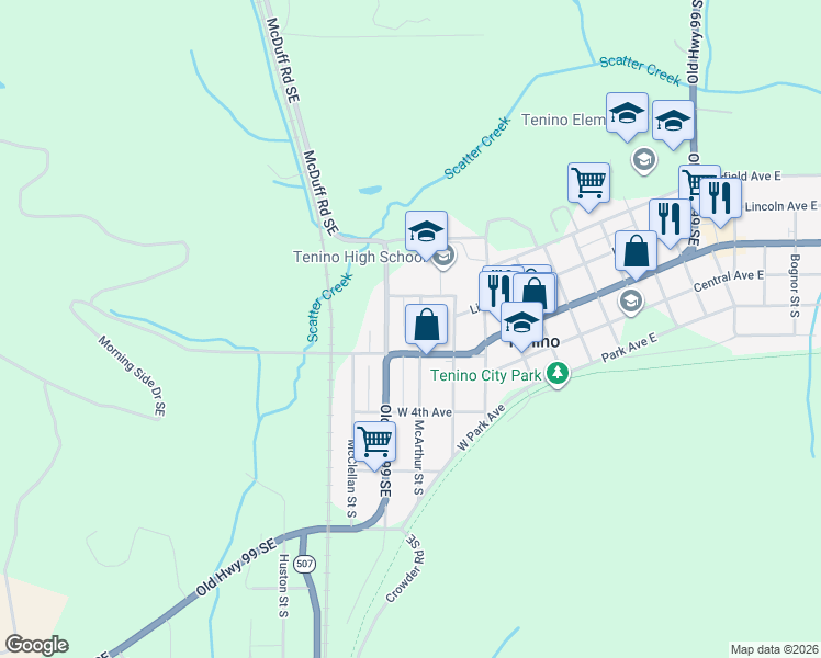 map of restaurants, bars, coffee shops, grocery stores, and more near 139 North McArthur Street in Tenino