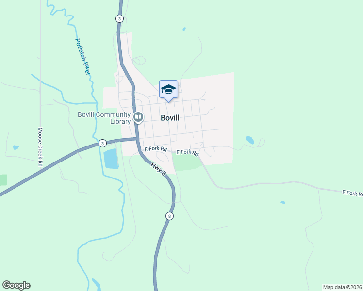 map of restaurants, bars, coffee shops, grocery stores, and more near 403 Alder Street in Bovill