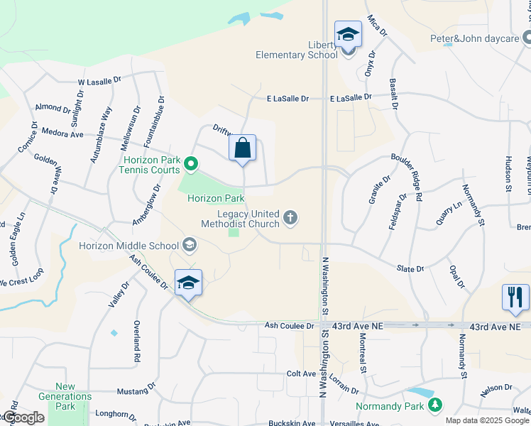 map of restaurants, bars, coffee shops, grocery stores, and more near 4701 Durango Drive in Bismarck