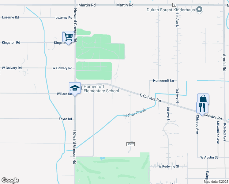 map of restaurants, bars, coffee shops, grocery stores, and more near 4046 East Calvary Road in Duluth