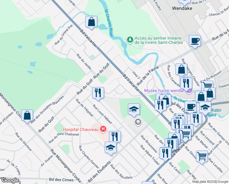 map of restaurants, bars, coffee shops, grocery stores, and more near 2731 Rue François-Drouin in Québec