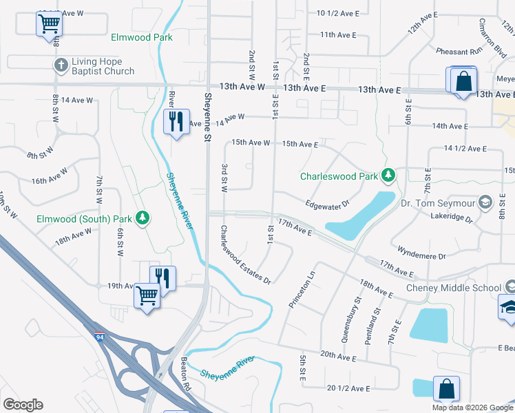map of restaurants, bars, coffee shops, grocery stores, and more near 136 17th Avenue West in West Fargo