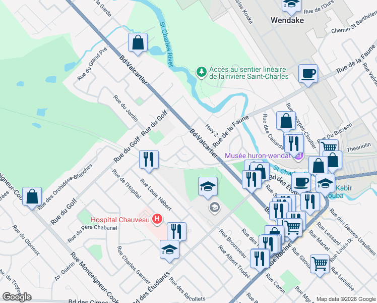 map of restaurants, bars, coffee shops, grocery stores, and more near 3057 Rue Frédéric-Légaré in Québec