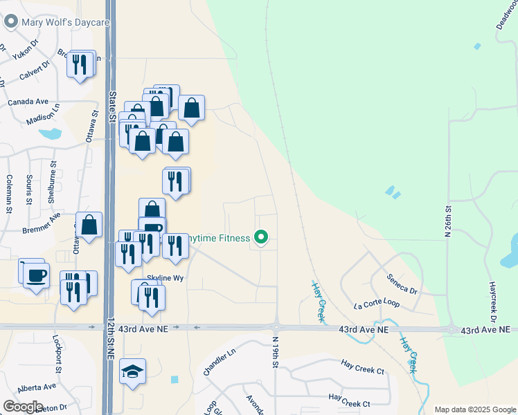 map of restaurants, bars, coffee shops, grocery stores, and more near 4700 North 19th Street in Bismarck