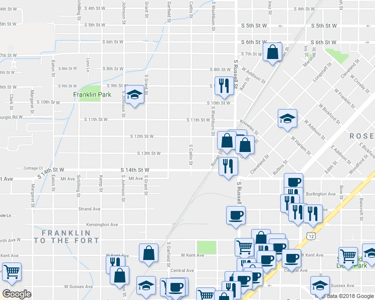 map of restaurants, bars, coffee shops, grocery stores, and more near 1700 South 13th Street West in Missoula