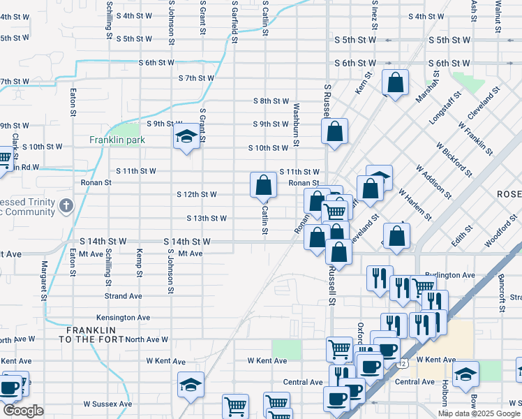 map of restaurants, bars, coffee shops, grocery stores, and more near 1701 South 12th Street West in Missoula