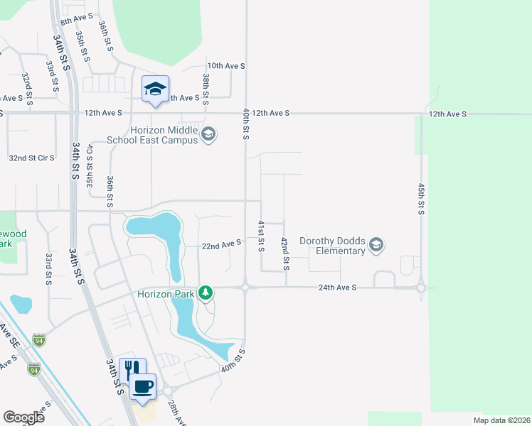 map of restaurants, bars, coffee shops, grocery stores, and more near 1810 41st Avenue South in Moorhead