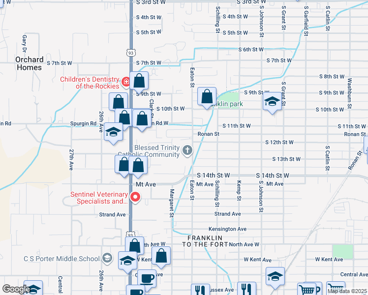 map of restaurants, bars, coffee shops, grocery stores, and more near 1405 Eaton Street in Missoula