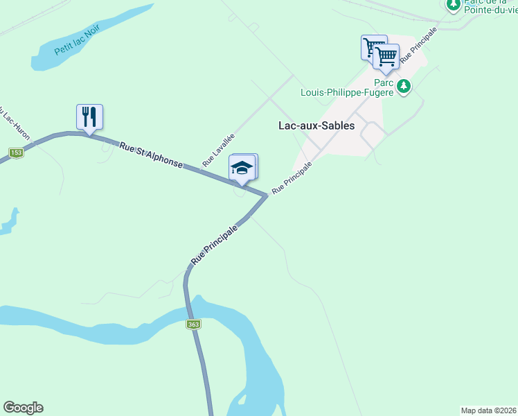 map of restaurants, bars, coffee shops, grocery stores, and more near 280 Rue Principale in Lac-aux-Sables