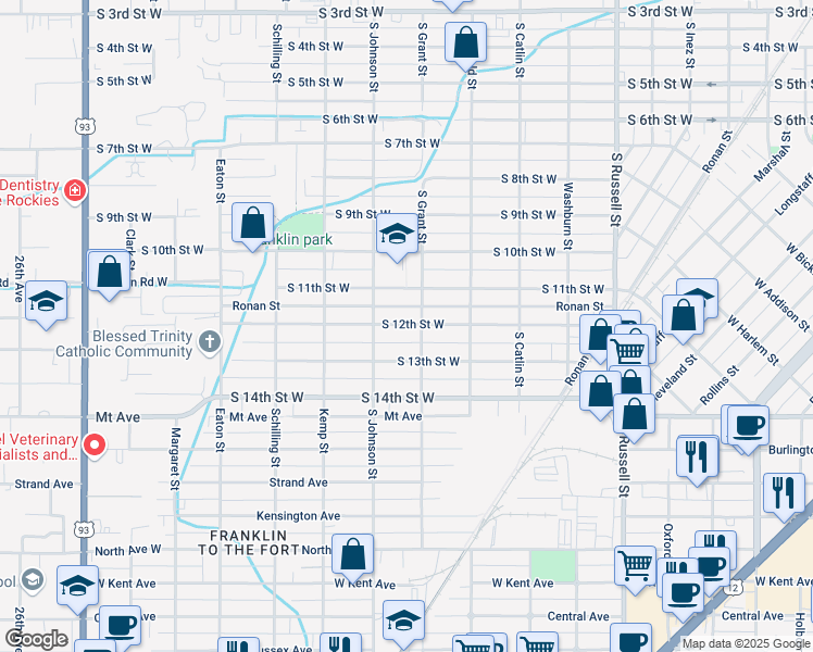 map of restaurants, bars, coffee shops, grocery stores, and more near 1910 South 12th Street West in Missoula