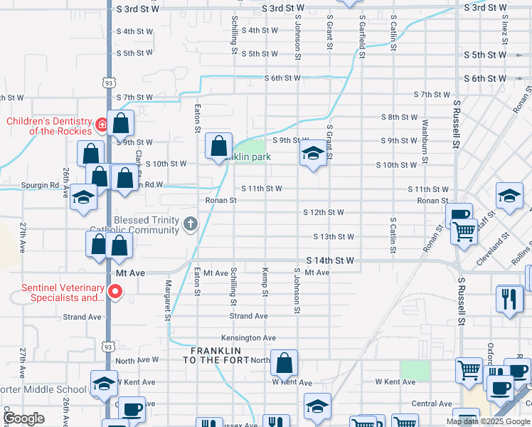 map of restaurants, bars, coffee shops, grocery stores, and more near 2100 South 12th Street West in Missoula