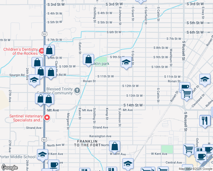 map of restaurants, bars, coffee shops, grocery stores, and more near 2100 South 12th Street West in Missoula