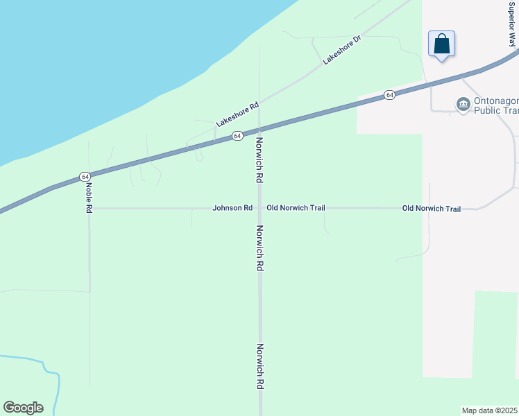 map of restaurants, bars, coffee shops, grocery stores, and more near 155 Norwich Road in Ontonagon
