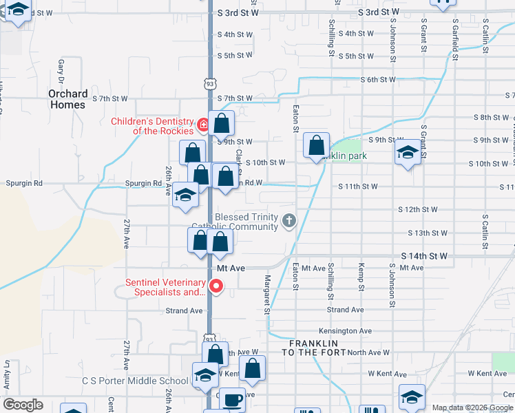 map of restaurants, bars, coffee shops, grocery stores, and more near 2418 McIntosh Loop in Missoula