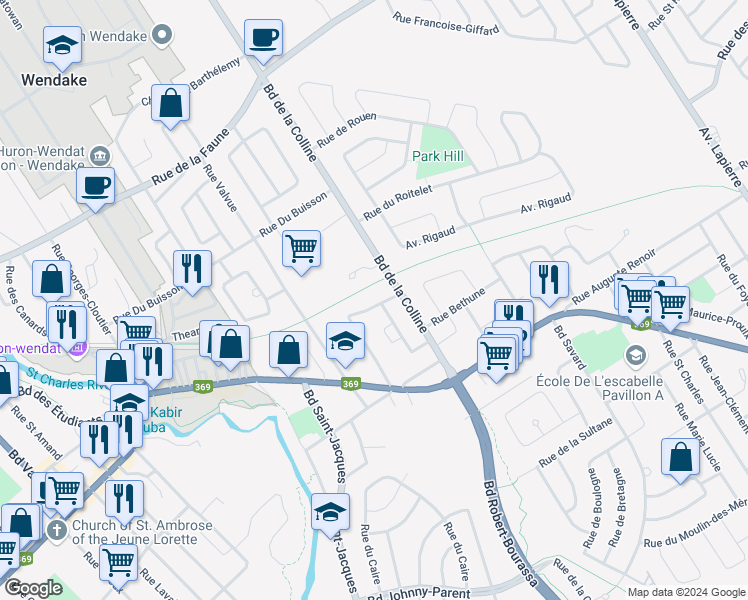 map of restaurants, bars, coffee shops, grocery stores, and more near 39 Rue Notre Dame de Fatima in Québec