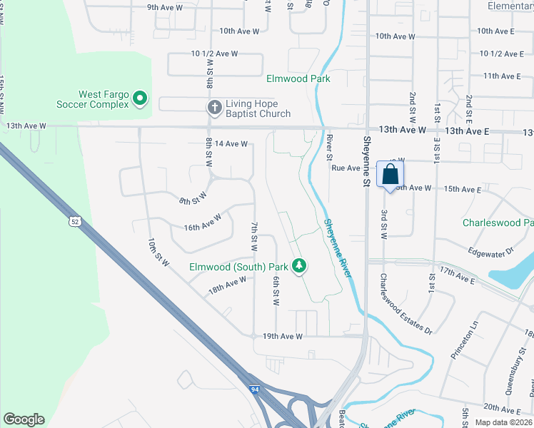 map of restaurants, bars, coffee shops, grocery stores, and more near 1641 6th St W in West Fargo