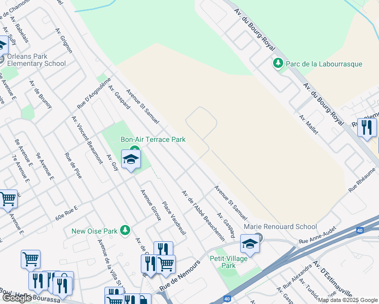 map of restaurants, bars, coffee shops, grocery stores, and more near 3324 Avenue Saint Samuel in Québec