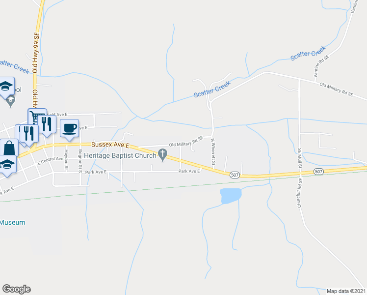 map of restaurants, bars, coffee shops, grocery stores, and more near 1413 Old Military Road Southeast in Tenino