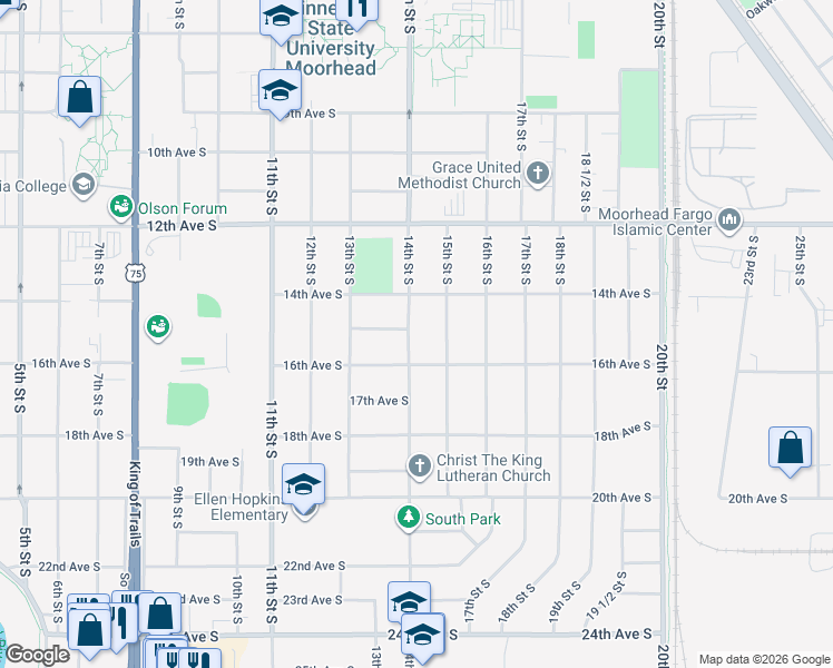 map of restaurants, bars, coffee shops, grocery stores, and more near in Moorhead