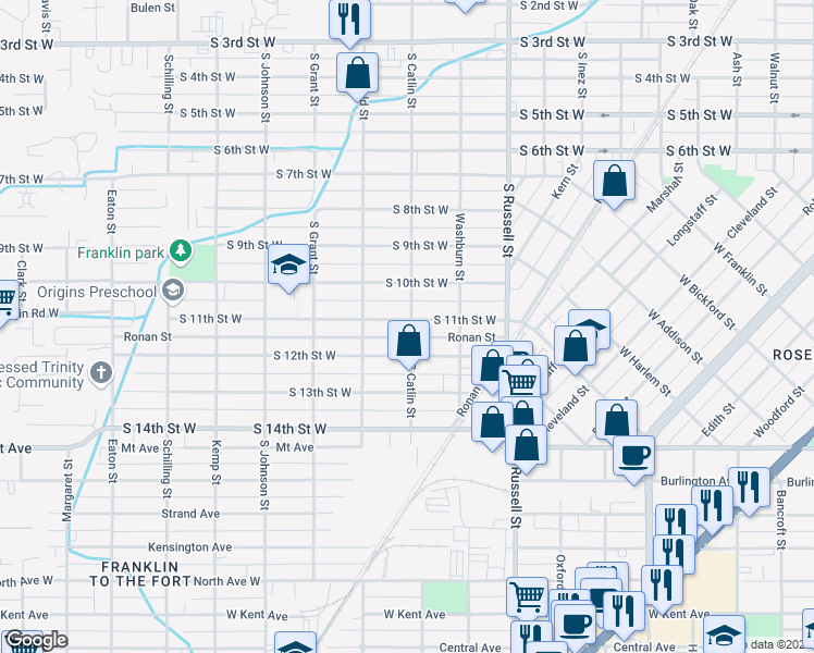 map of restaurants, bars, coffee shops, grocery stores, and more near 1709 South 10th Street West in Missoula