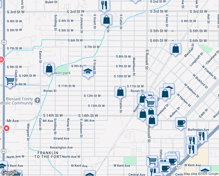 map of restaurants, bars, coffee shops, grocery stores, and more near 1761 South 11th Street West in Missoula