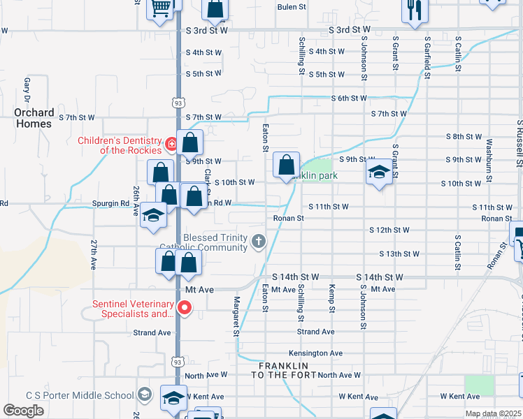 map of restaurants, bars, coffee shops, grocery stores, and more near 1231 Eaton Street in Missoula