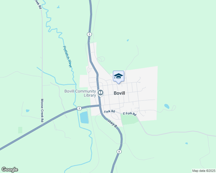 map of restaurants, bars, coffee shops, grocery stores, and more near 412 2nd Avenue in Bovill