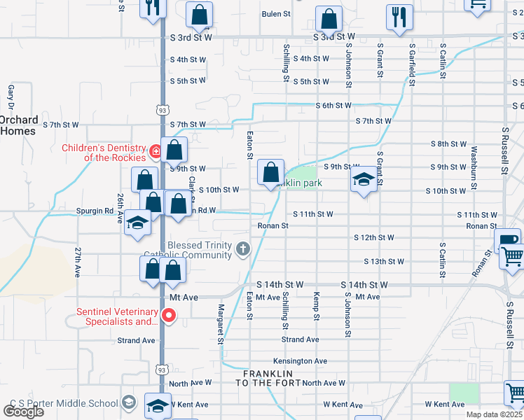 map of restaurants, bars, coffee shops, grocery stores, and more near 2211 South 10th Street West in Missoula
