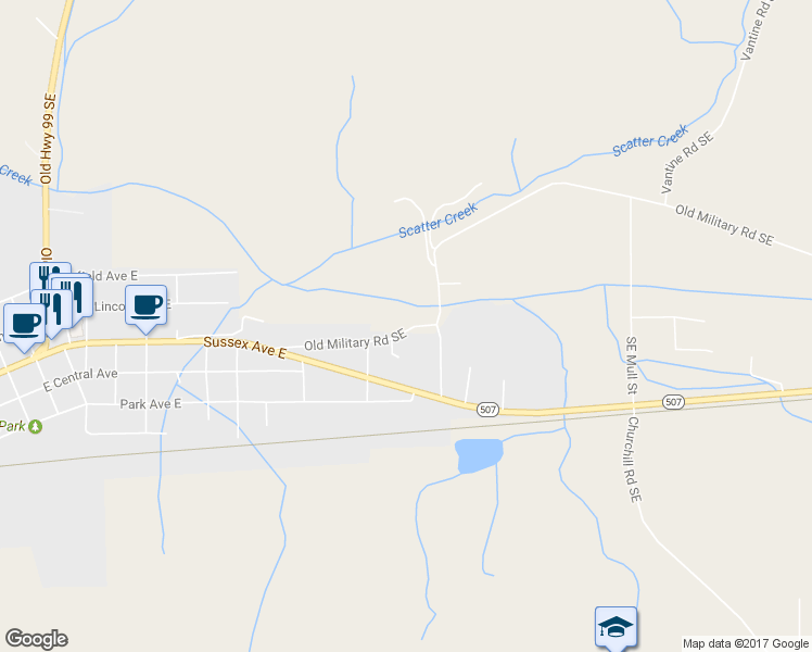 map of restaurants, bars, coffee shops, grocery stores, and more near 1472 Old Military Road Southeast in Tenino