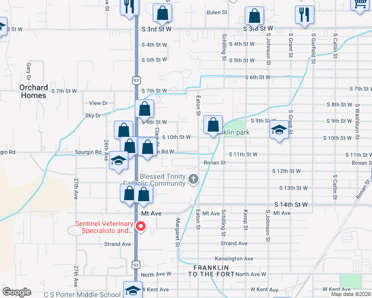 map of restaurants, bars, coffee shops, grocery stores, and more near 1230 Margaret Street in Missoula