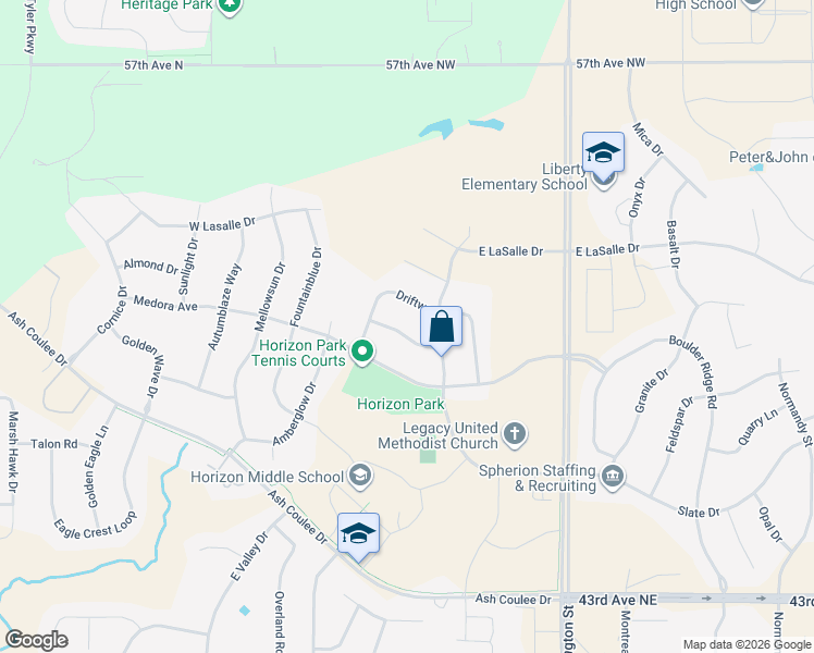 map of restaurants, bars, coffee shops, grocery stores, and more near 506 Cherrybrook Drive in Bismarck