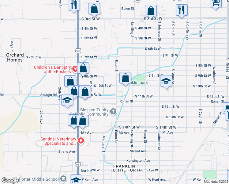 map of restaurants, bars, coffee shops, grocery stores, and more near 1231 Eaton Street in Missoula