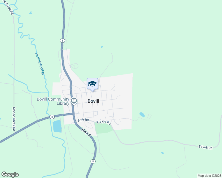 map of restaurants, bars, coffee shops, grocery stores, and more near 600 Pine Street in Bovill