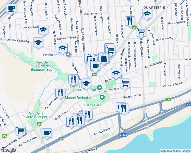 map of restaurants, bars, coffee shops, grocery stores, and more near 666 Avenue Royale in Québec City